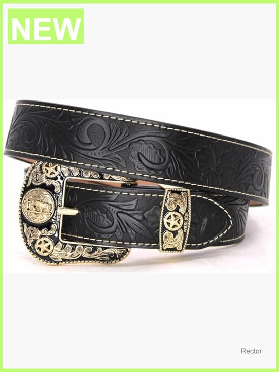 Vintage Embossed Leather Cowgirl Belt with Engraved Western Buckle main image 6
